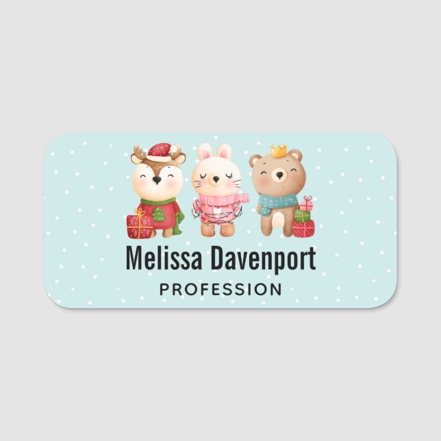 Christmas Pals - Reindeer, Bear & Rabbit Name Tag (Front)