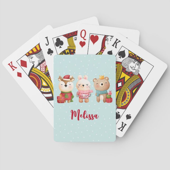 Christmas Pals - Reindeer, Bear & Rabbit Playing Cards (Back)
