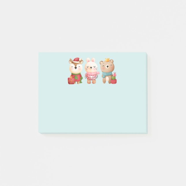 Christmas Pals - Reindeer, Bear & Rabbit Post-it Notes (Front)