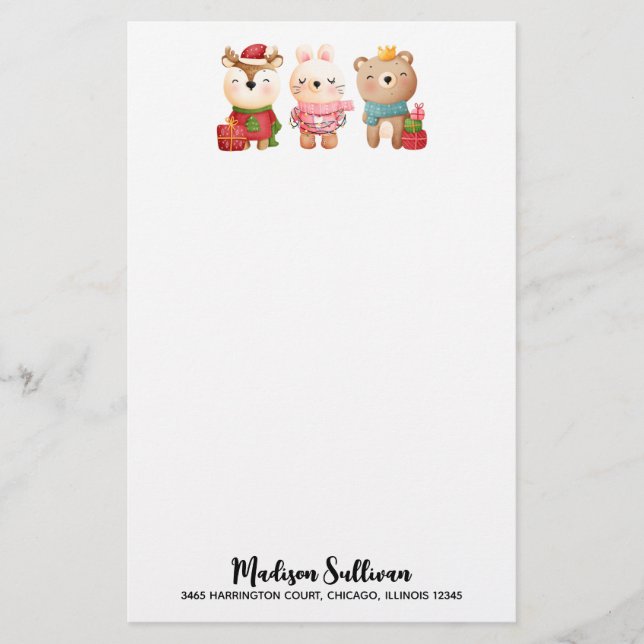 Christmas Pals - Reindeer, Bear & Rabbit Stationery (Front)