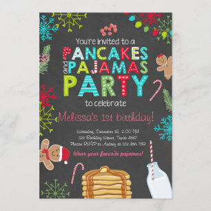 Christmas Pancake and Pyjamas birthday invitation