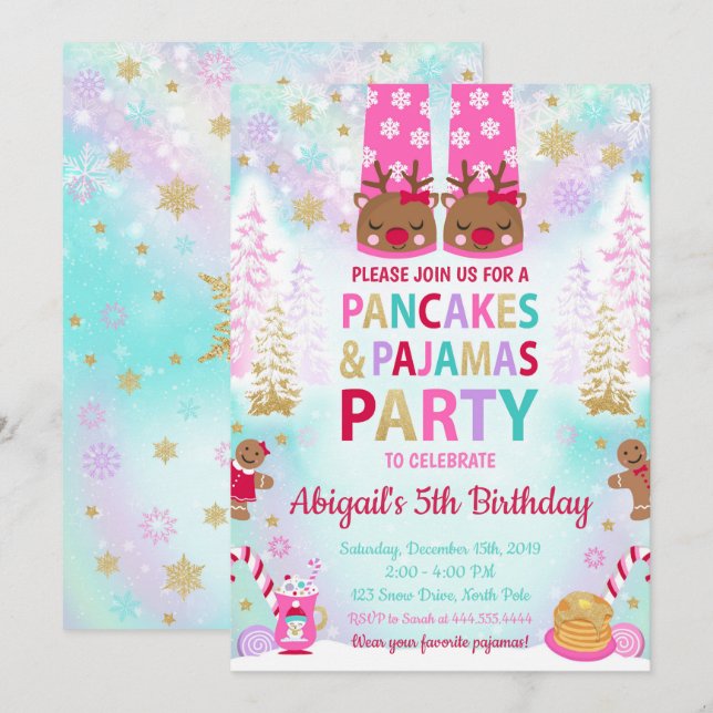 Christmas Pancakes and Pyjamas Birthday Invitation (Front/Back)