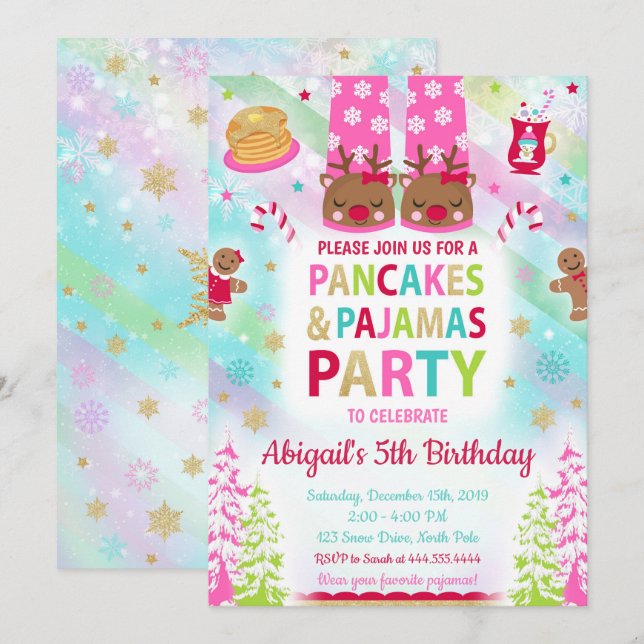 Christmas Pancakes and Pyjamas Birthday Invitation (Front/Back)