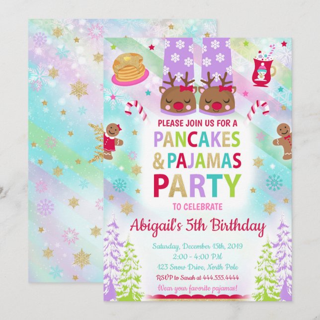 Christmas Pancakes and Pyjamas Birthday Invitation (Front/Back)