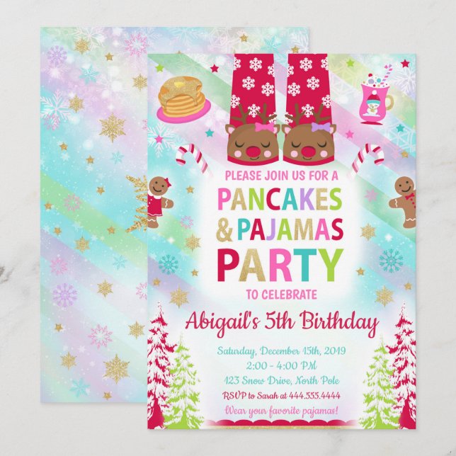 Christmas Pancakes and Pyjamas Birthday Invitation (Front/Back)