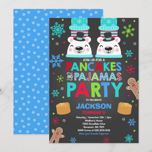Christmas Pancakes And Pyjamas Invitation Bear (Front/Back)