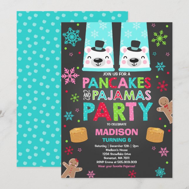 Christmas Pancakes And Pyjamas Invitation Bear (Front/Back)