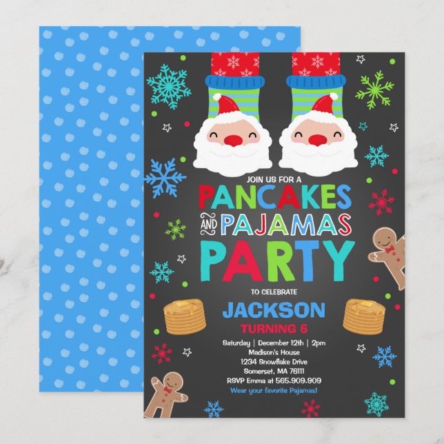 Christmas Pancakes And Pyjamas Invitation Santa (Front/Back)