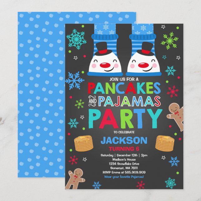 Christmas Pancakes And Pyjamas Invitation Snowman (Front/Back)
