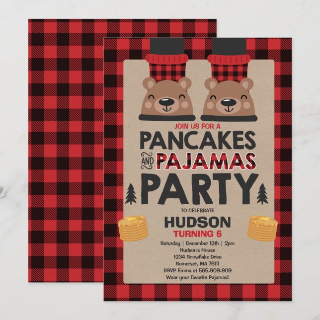 Christmas Pancakes And Pyjamas Invite Lumberjack (Front/Back)