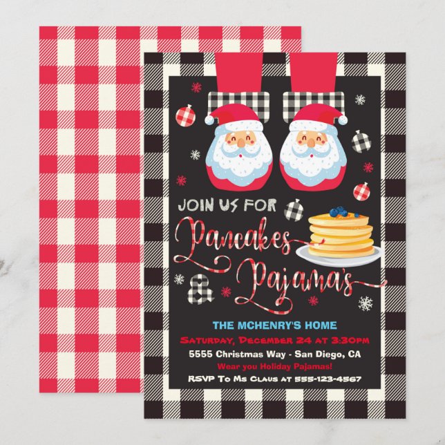 Christmas Pancakes and Pyjamas Party Invitation (Front/Back)