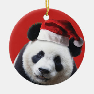 Christmas Panda Bear Ceramic Ornament