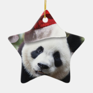 Christmas Panda Bear Ceramic Ornament