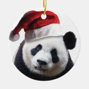 Christmas Panda Bear Ceramic Ornament