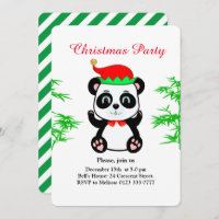 Christmas Panda Bear Elf on White Party Invitation