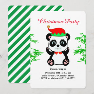 Christmas Panda Bear Elf on White Party Invitation