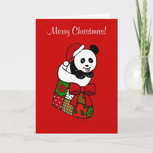 Christmas Panda Cartoon Stocking Holiday Card (Front)