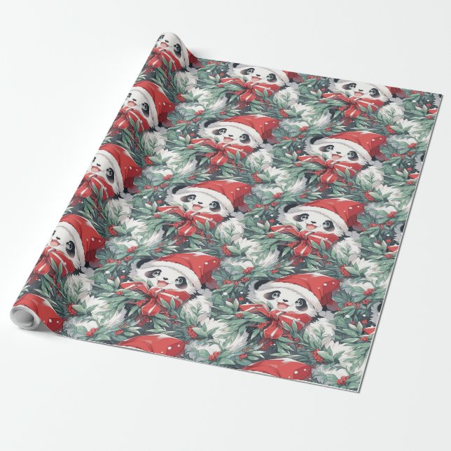 Christmas Panda Design Wrapping Paper (Unrolled)