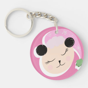 Christmas Panda Doodle Script Name Pink Keychain