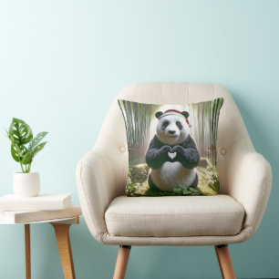 Christmas Panda Forming a Heart Throw Pillow