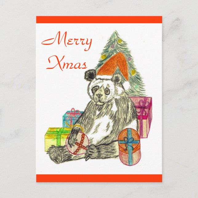 Christmas Panda Holiday Postcard (Front)