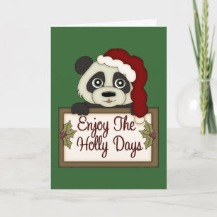 Christmas Panda Holly Days Card