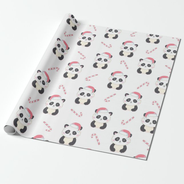 Christmas Panda Pattern Wrapping Paper (Unrolled)