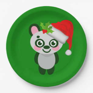 christmas panda santa claus paper plate