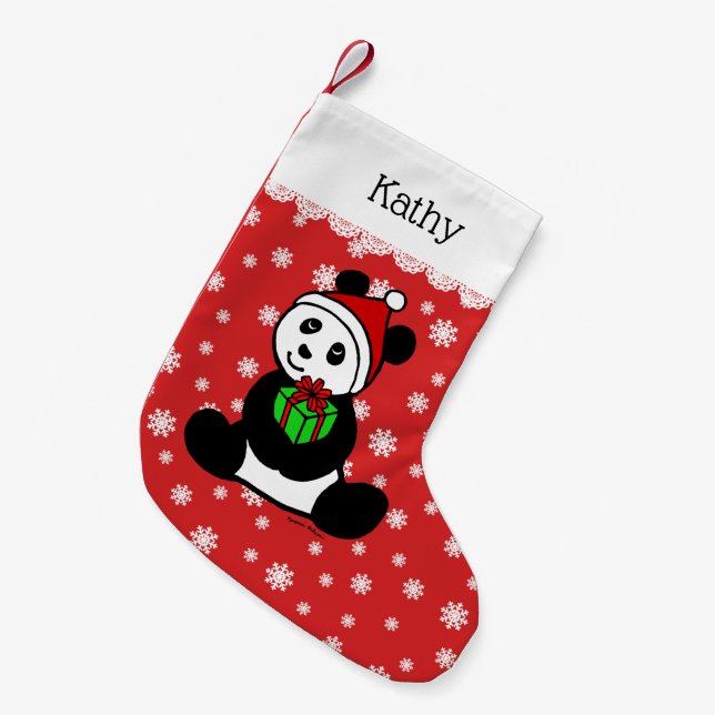 Christmas Panda Santa Hat Small Christmas Stocking (Front (Hanging))