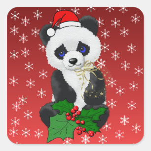 Christmas Panda Square Sticker