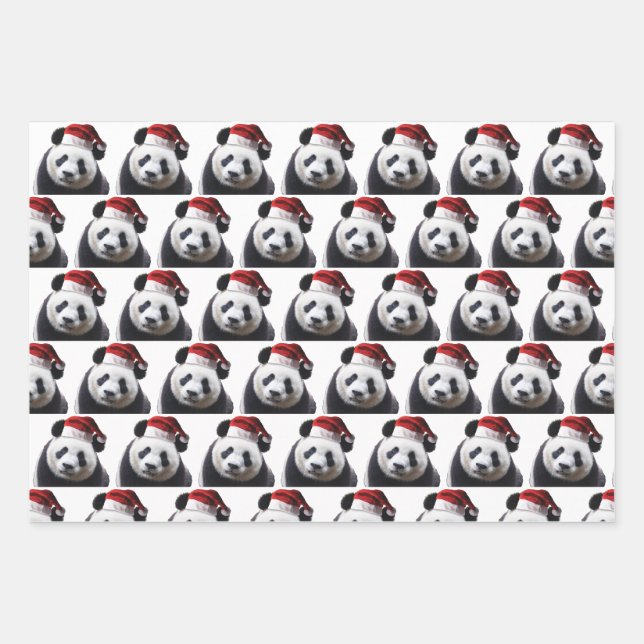Christmas Panda with Santa Hat Wrapping Paper Sheet (Front)