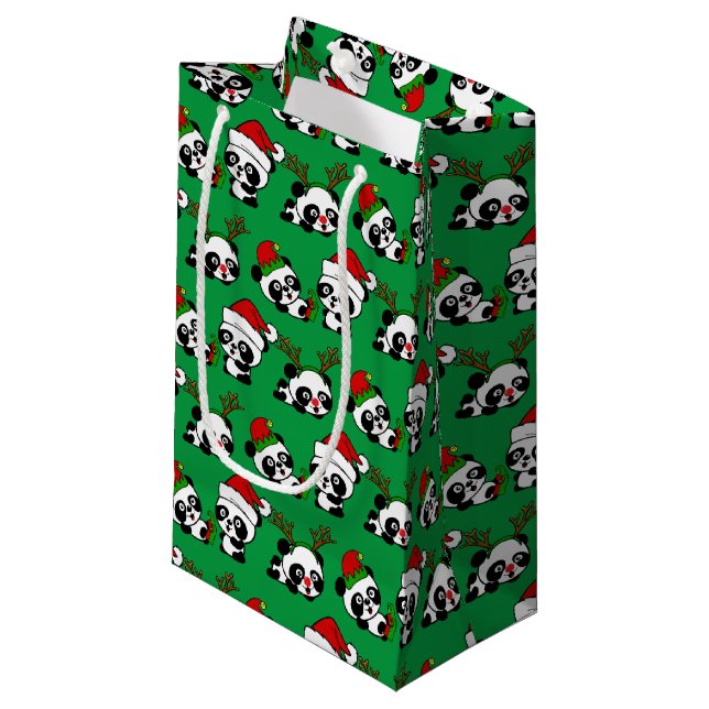 Christmas Pandas Small Gift Bag (Front Angled)