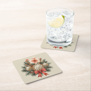 Christmas Panettone Arrangement Square Paper Coaster