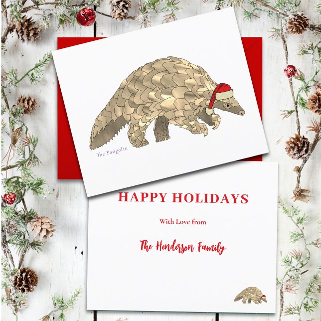 Christmas Pangolin Personalized Holiday Card (Cute christmas pangolin custom holiday card)