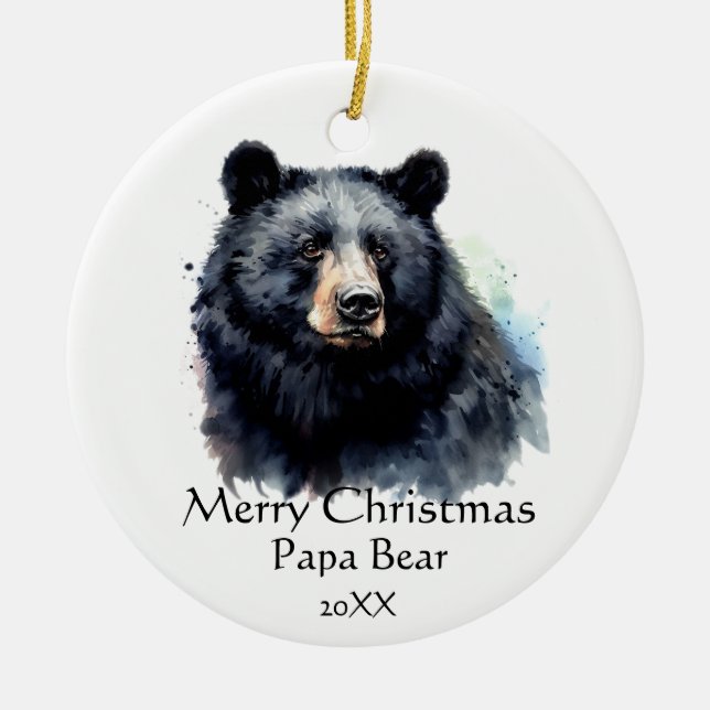 Christmas Papa Bear Animal Wildlife Dated Ceramic Ornament (Front)