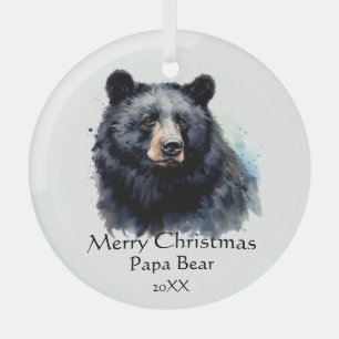 Christmas Papa Bear Animal Wildlife Dated Glass Ornament