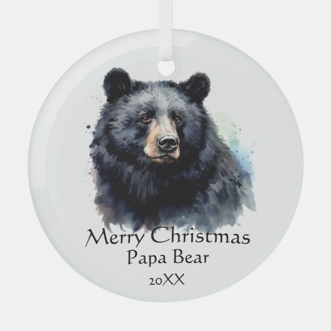 Christmas Papa Bear Animal Wildlife Dated Glass Ornament (Front)