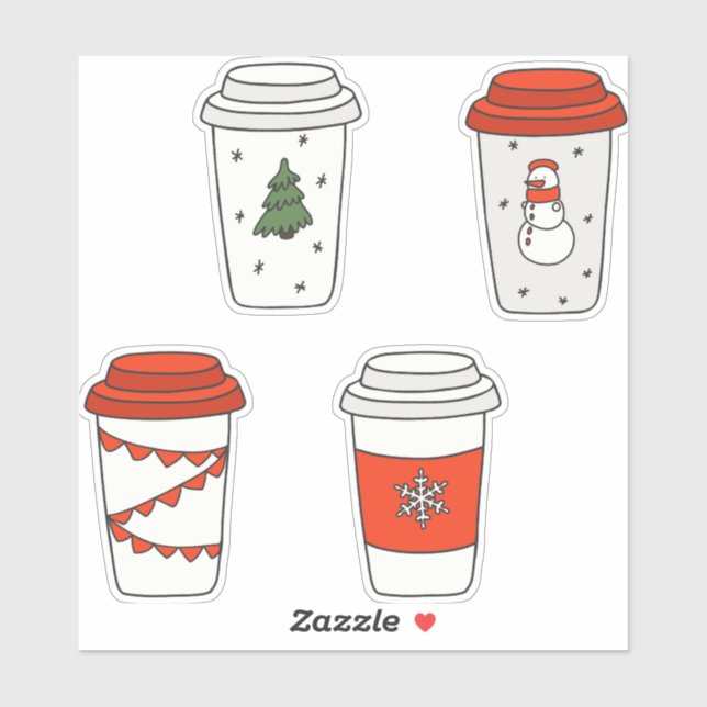 Christmas Paper Coffee Cups Tree Snowman Snowflake (Sheet)
