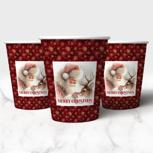 Christmas Paper Cups with Cartoon Santa & Rudolph