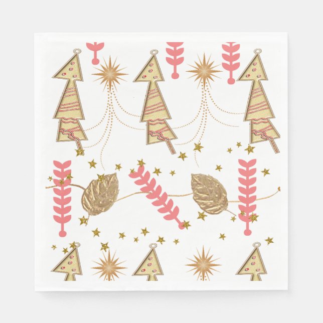Christmas Paper Napkins, Gold Trees  Napkin (Front)