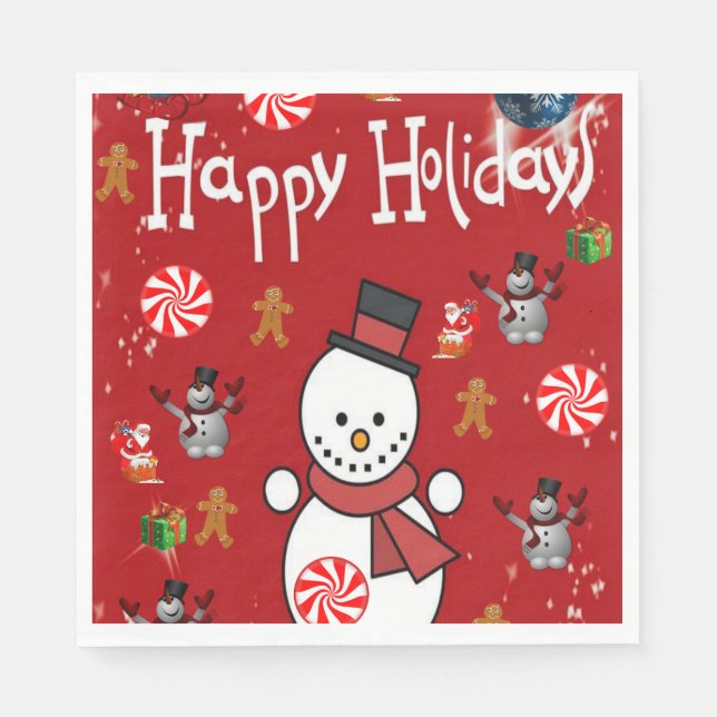 Christmas Paper Napkins, Happy Holidays Napkin (Front)