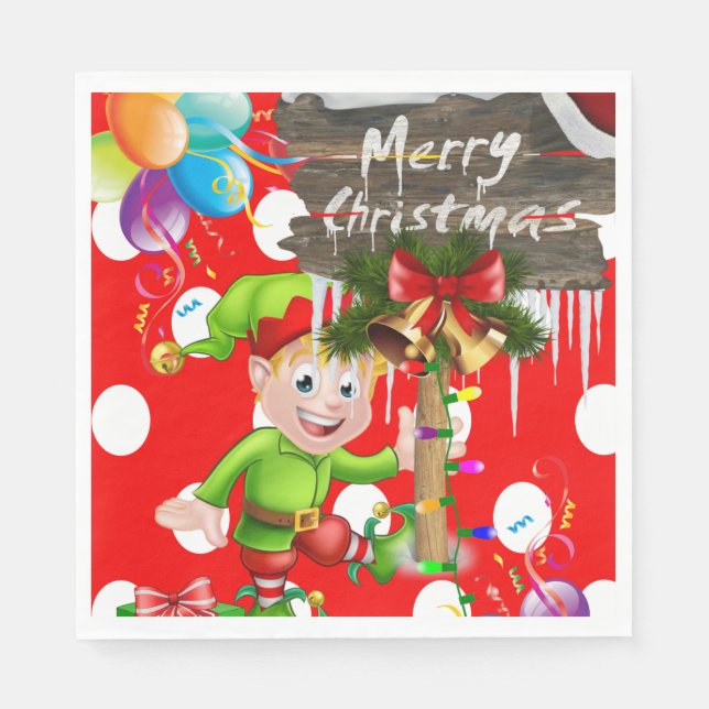 Christmas Paper Napkins, Merry Christmas Elf Napkin (Front)