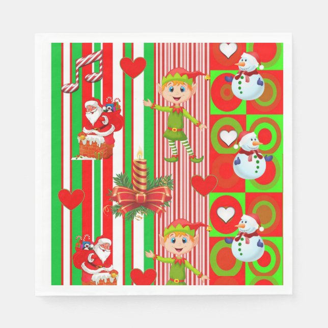 Christmas Paper Napkins, Merry Christmas, Elf Napkin (Front)
