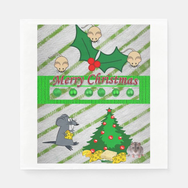 Christmas Paper Napkins, Merry Christmas, Mice Napkin (Front)