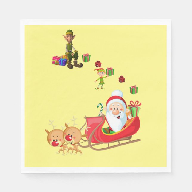 Christmas Paper Napkins, Merry ChristmasSanta Elf Napkin (Front)