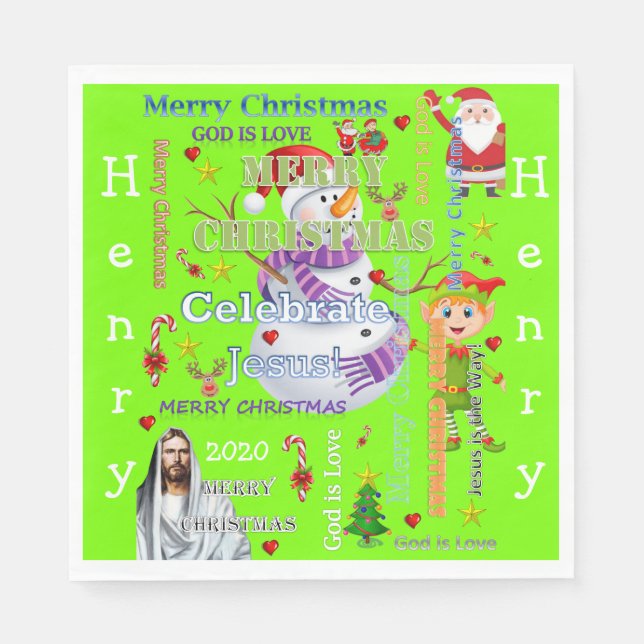 Christmas Paper Napkins, Merry Jesus Santa Napkin (Front)