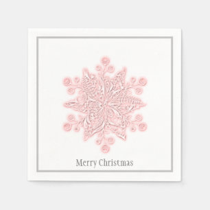 Christmas Paper Napkins Pink & Silver Snowflake
