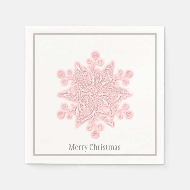 Christmas Paper Napkins Pink & Silver Snowflake (Front)