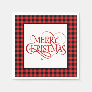 Christmas Paper Napkins Red & Black Buffalo Plaid