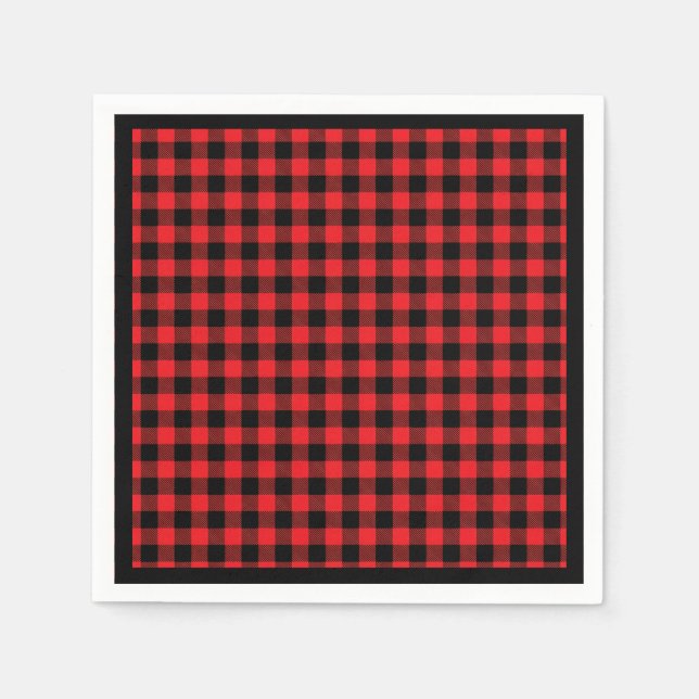 Christmas Paper Napkins Red & Black Buffalo Plaid (Front)